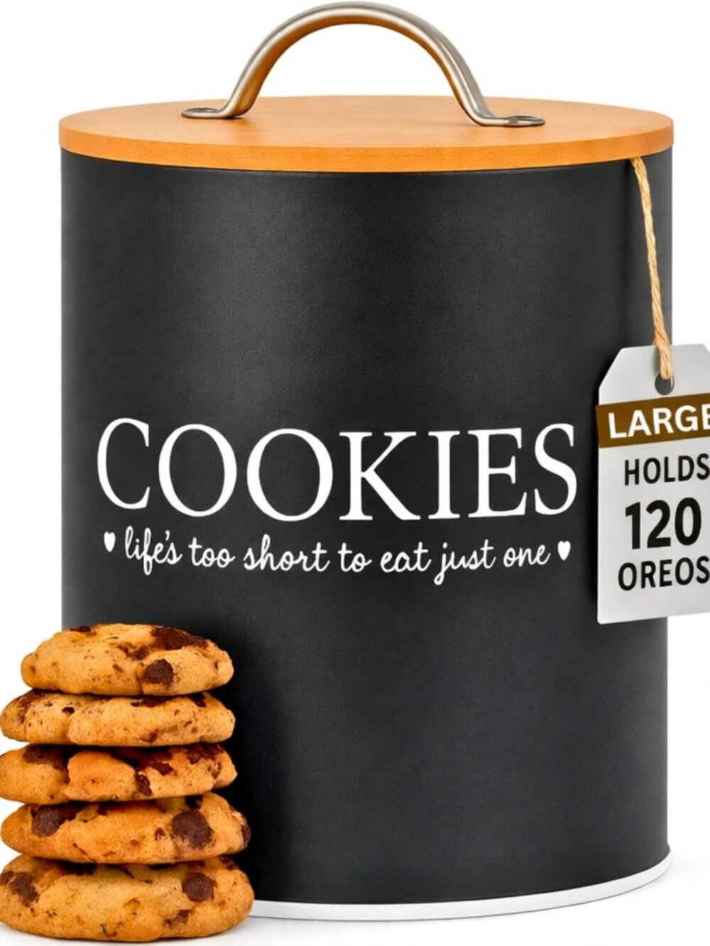 Airtight Cookie Jar with Bamboo Lid - 1.1 Gallon, Farmhouse Style, Black Decor